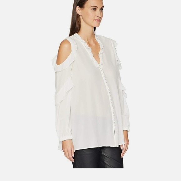 The Kooples Cold Shoulder Ruffled Georgette Blouse - Picture 3 of 5